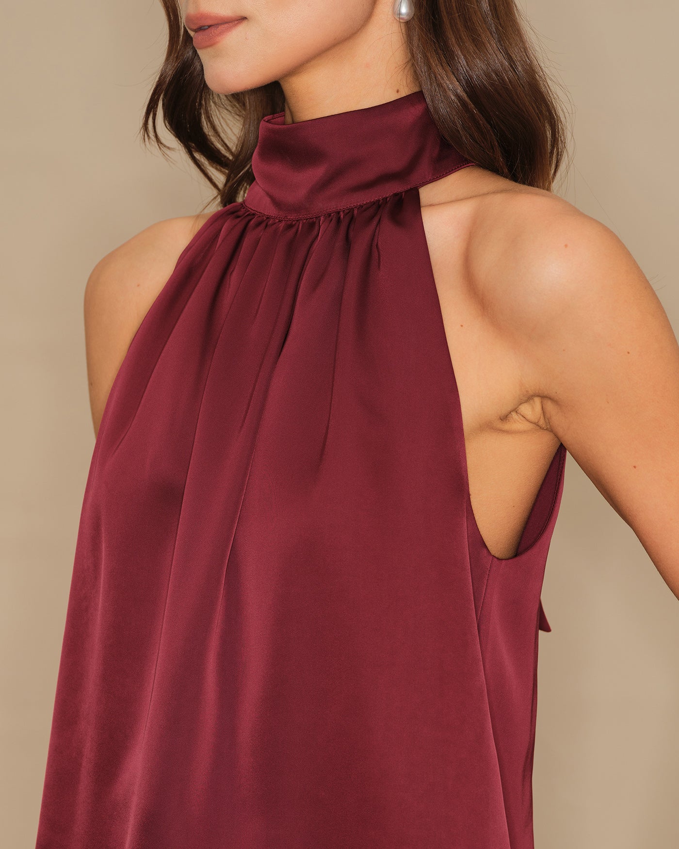 Bordo Balıkçı Yaka Bowknot Saten Atlet
