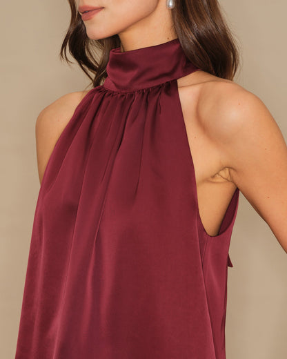 Bordo Balıkçı Yaka Bowknot Saten Atlet