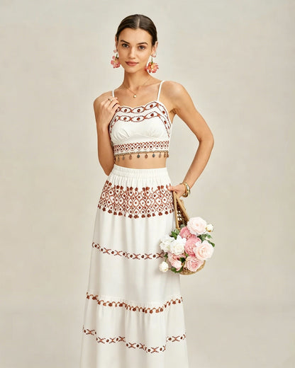 Kayısı Lastikli Bel Two-Piece Etek Takımı