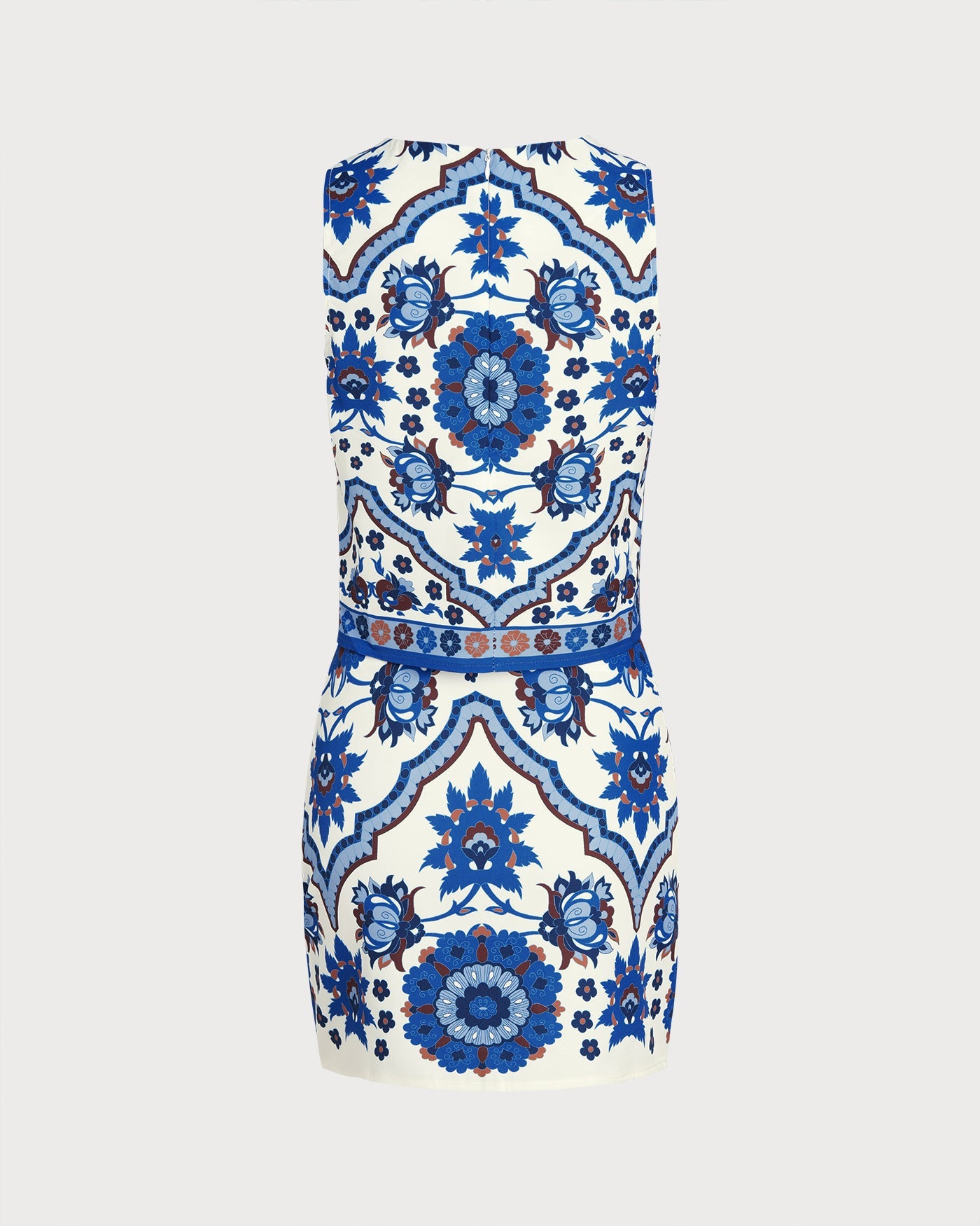 Mavi Çiçek Desenli Two-Piece Etek Takımı