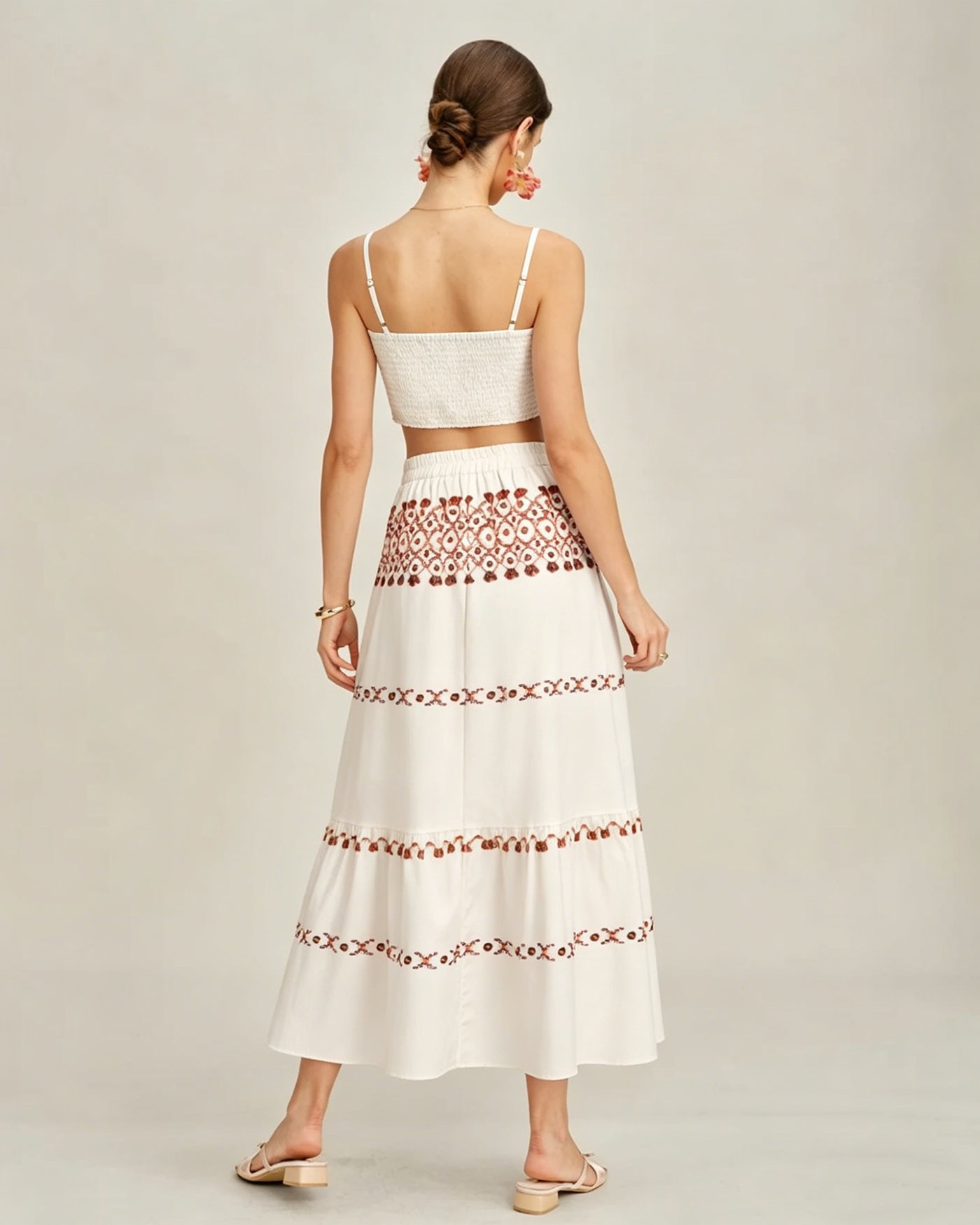 Kayısı Lastikli Bel Two-Piece Etek Takımı