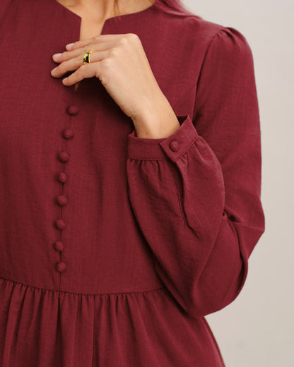 Kırmızı French Sleeve A Kesim Midi Elbise